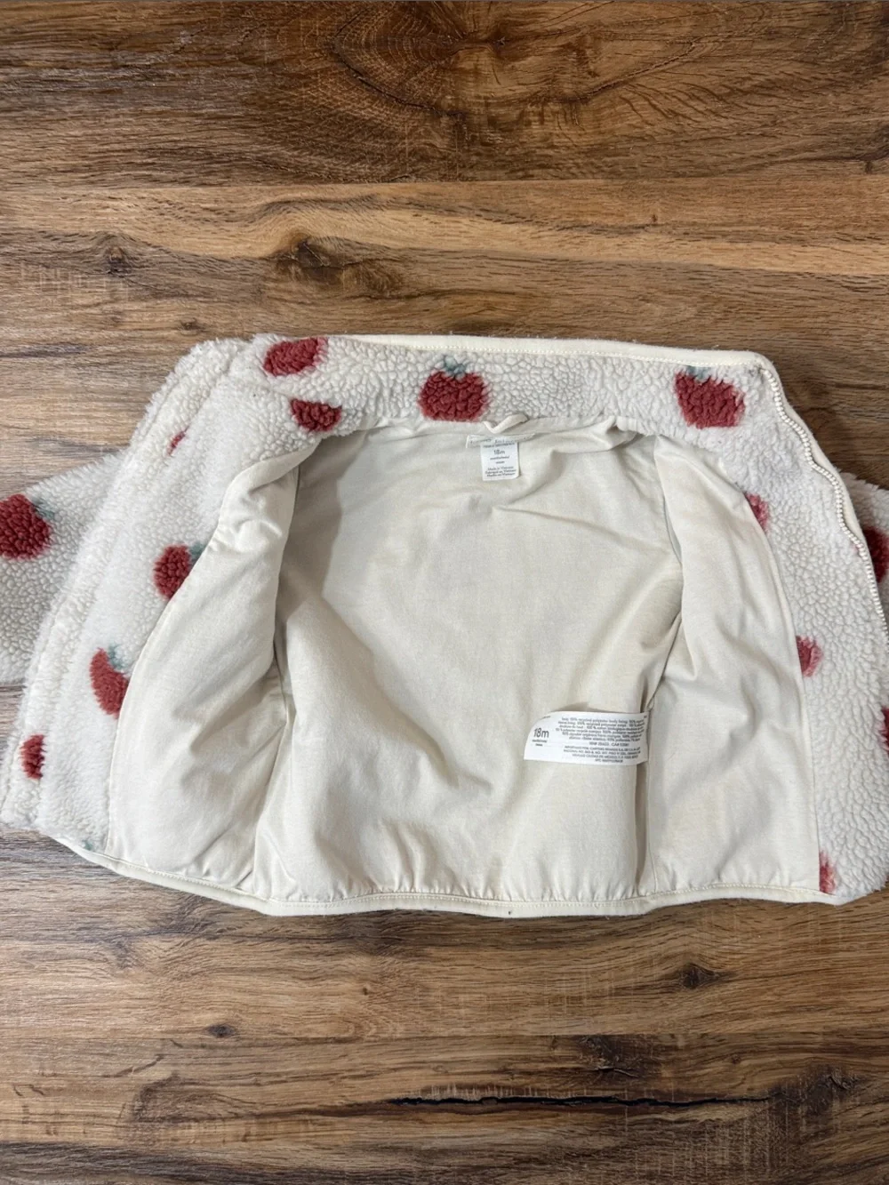 Carter's Little Planet Cream Sherpa Jacket with Red Apple Print - 18M
